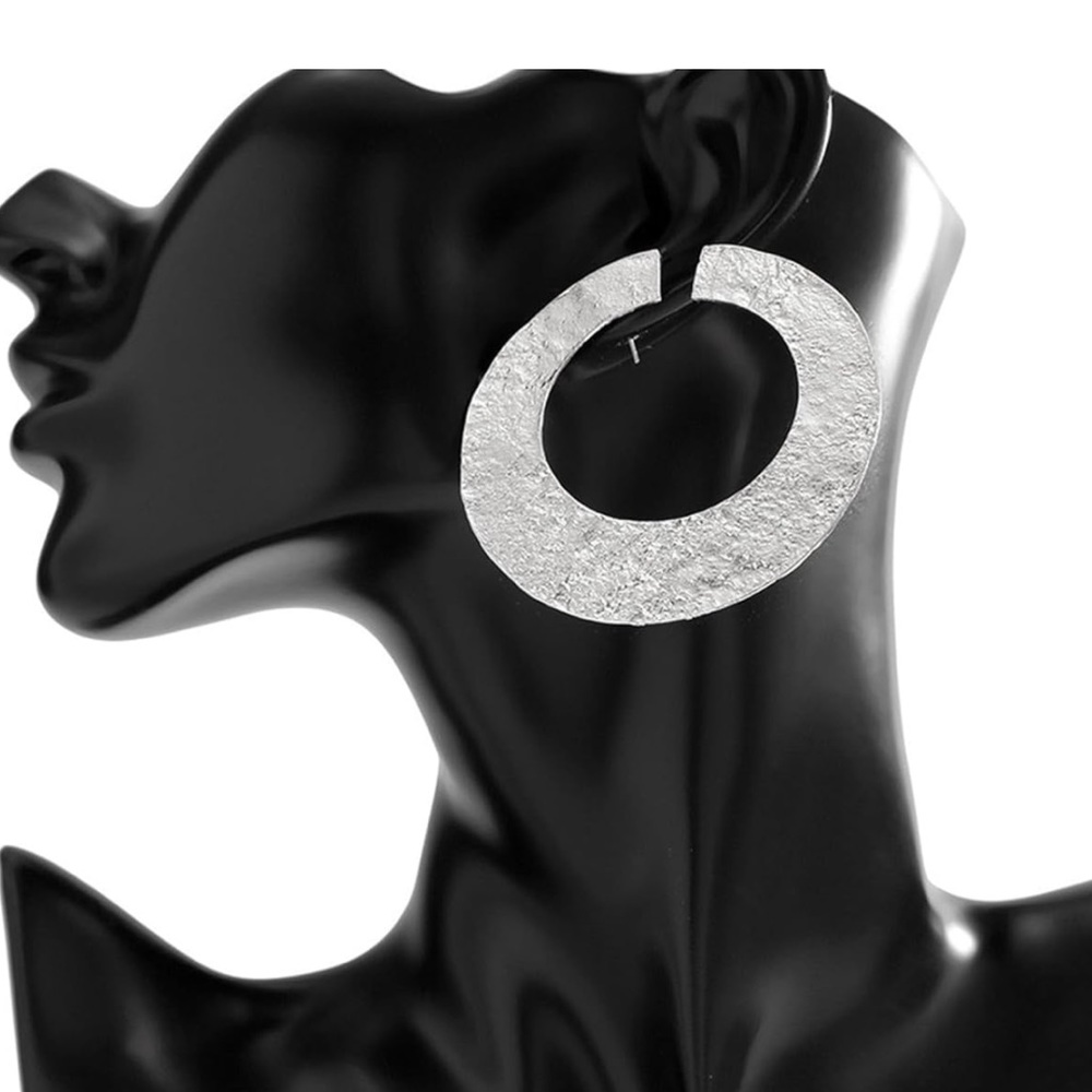 Silver Hoop Statement Earrings - Picture 2 of 4